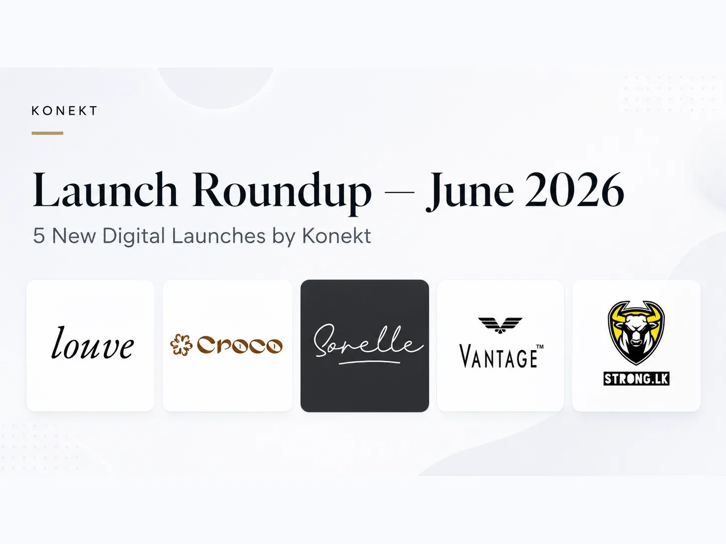 Launch Roundup June 2026 featuring five new websites shipped by Konekt