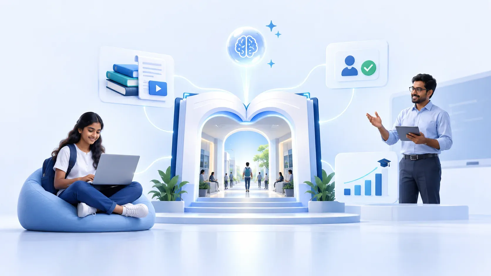 Kampus education technology ecosystem connecting students, lecturers, learning, attendance, analytics and AI.