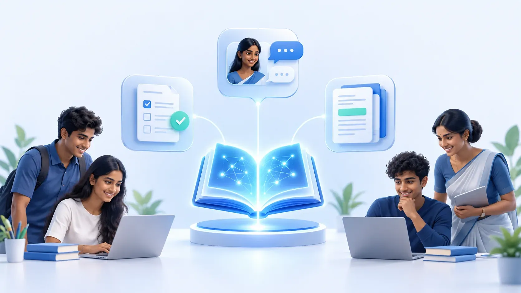 Course knowledge connected to AI exam marking, revision tutoring and course summarisation agents.