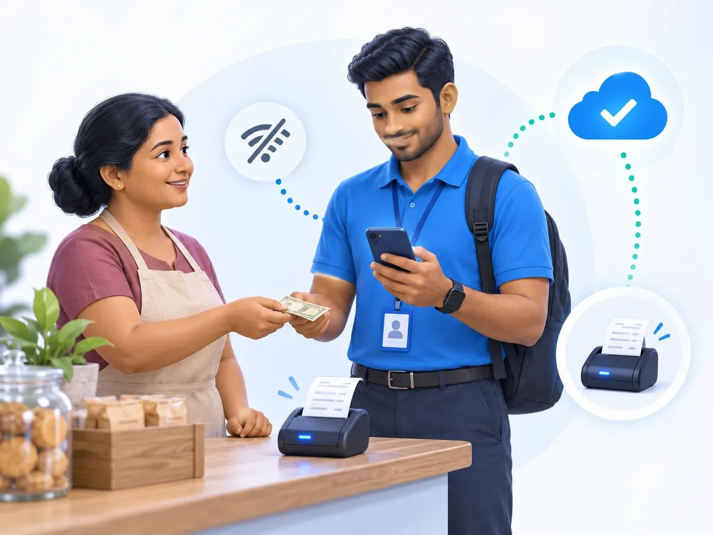 Field officer collecting a repayment with the Kredible mobile app, offline sync, and Bluetooth receipt printing
